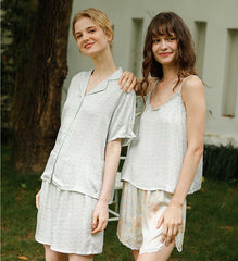 Green Bud Floral Short Sleeve Pyjama Set – Viscose - NOIRPYJAMA