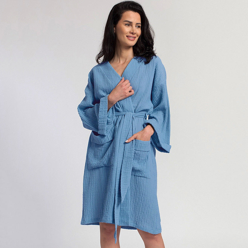 Sleeve Nightgown Cardigan Double-layer Gauze Pyjama - NoirPyjamas