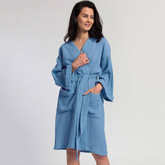Sleeve Nightgown Cardigan Double-layer Gauze Pyjama - NoirPyjamas