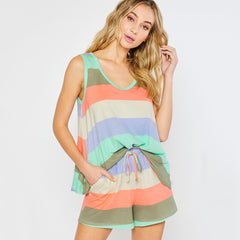 Rainbow Stripes Short Sleeve Pyjama Set Night Lounge - NOIRPYJAMA