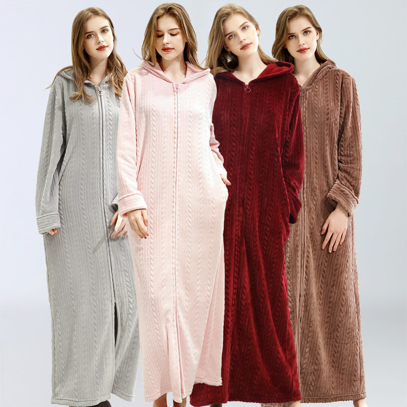 Flannel extended thermal night gown with hood - NoirPyjamas