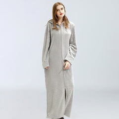 Flannel extended thermal night gown with hood - NoirPyjamas