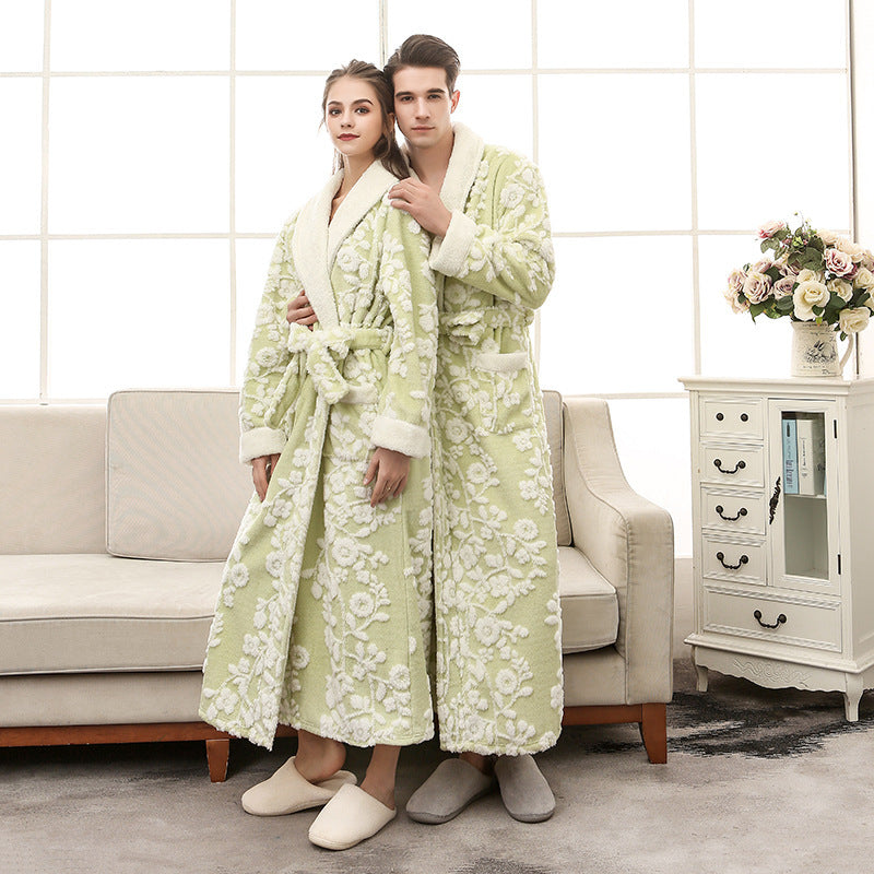 Couple Jacquard Double Layer Thickened Flannel Nightgown - NOIRPYJAMA