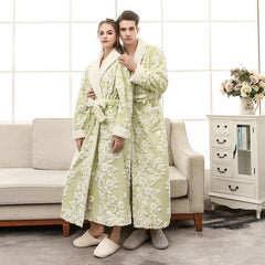 Couple Jacquard Double Layer Thickened Flannel Nightgown - NOIRPYJAMA