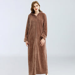 Flannel extended thermal night gown with hood - NoirPyjamas