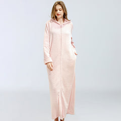Flannel extended thermal night gown with hood - NoirPyjamas