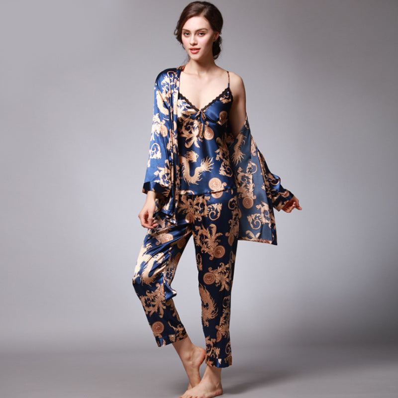 women three-piece silk pyjama - NoirPyjamas
