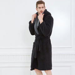 Couple Thick Hooded Coral Fleece Nightgown Warm Pyjama - NoirPyjamas