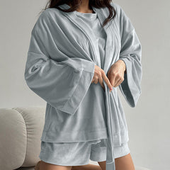 Casual Short-Sleeve Gown Pyjama 3-Piece Set - NOIRPYJAMA