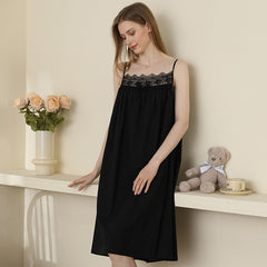 Cotton Lace-Strap Pyjama Dress – Soft Pullover Sleepwear - NOIRPYJAMA