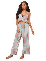 V-neck Sling Print Comfortable Pyjama Set - NoirPyjamas