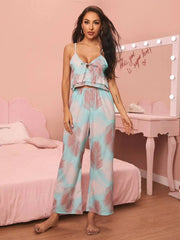 V-neck Sling Print Comfortable Pyjama Set - NoirPyjamas