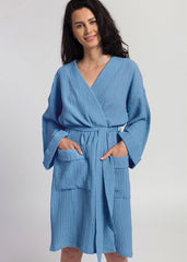 Sleeve Nightgown Cardigan Double-layer Gauze Pyjama - NoirPyjamas