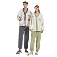 Couple’s Winter Pyjama Set – Coral Fleece Panda Loungewear Suit - NOIRPYJAMA