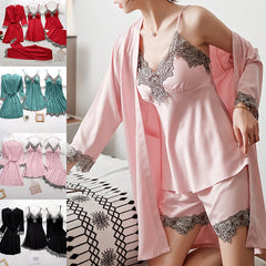 5 Piece Pyjama Sets Kimono Robes Sets With Camisole And Pants - NoirPyjamas