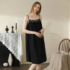 Cotton Lace-Strap Pyjama Dress – Soft Pullover Sleepwear - NOIRPYJAMA