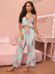 V-neck Sling Print Comfortable Pyjama Set - NoirPyjamas