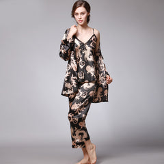 women three-piece silk pyjama - NoirPyjamas