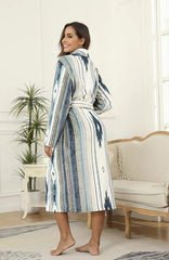Printing Lapel Casual Flannel Nightgown Bathrobe - NoirPyjamas