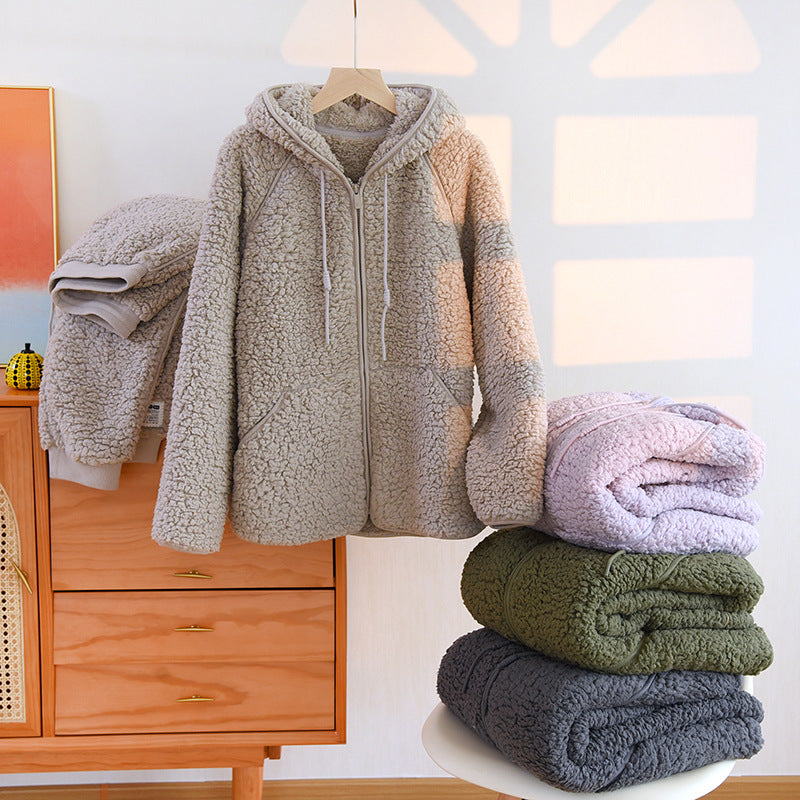 Autumn And Winter 2 Piece Flannel Cute Hooded Thickened Loungewear - NoirPyjamas