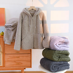 Autumn And Winter 2 Piece Flannel Cute Hooded Thickened Loungewear - NoirPyjamas