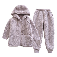 Autumn And Winter 2 Piece Flannel Cute Hooded Thickened Loungewear - NoirPyjamas