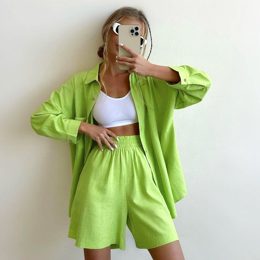 Cotton & Linen Comfort Cardigan Pyjama 2-Piece Set - NOIRPYJAMA