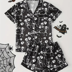 Women’s Halloween Pyjama Set – Short Sleeve Pumpkin Print Loungewear - NOIRPYJAMA