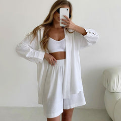 Cotton & Linen Comfort Cardigan Pyjama 2-Piece Set - NOIRPYJAMA