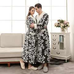 Couple Jacquard Double Layer Thickened Flannel Nightgown - NOIRPYJAMA