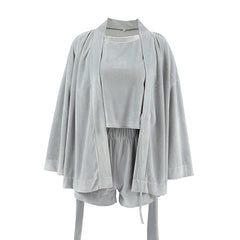 Casual Short-Sleeve Gown Pyjama 3-Piece Set - NOIRPYJAMA