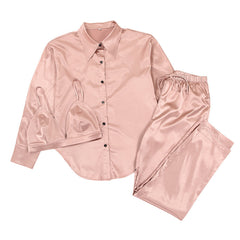 Elegant 3-Piece Lounge Set with Lapel Shirt - NOIRPYJAMA