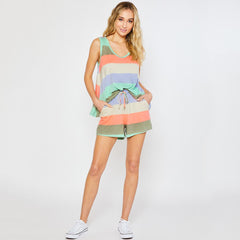 Rainbow Stripes Short Sleeve Pyjama Set Night Lounge - NOIRPYJAMA