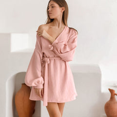Long Sleeve Nightgown Loose-fitting Loungewear Pajamas For Women Double-layer Gauze Moisture-wicking Clothing - NoirPyjamas