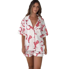 Satin Printed Two-piece Suit Pyjamas For Women - NoirPyjamas