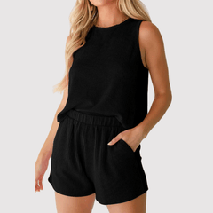Round Neck Sleeveless Lounge Set – Two-Piece Loungewear - NOIRPYJAMA