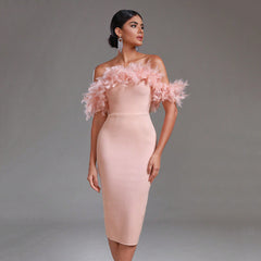 Off-neck Feather Dress - NOIRPYJAMA