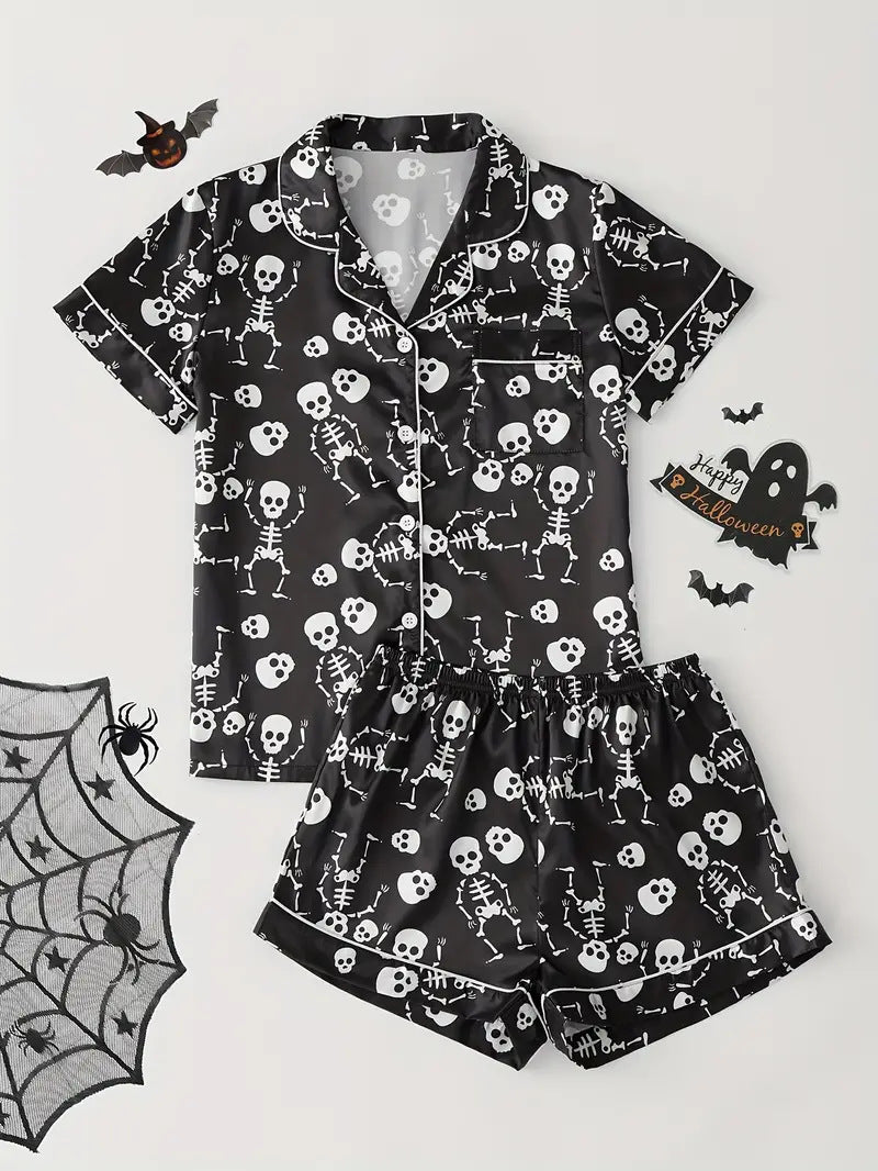 Women’s Halloween Pyjama Set – Short Sleeve Pumpkin Print Loungewear - NOIRPYJAMA