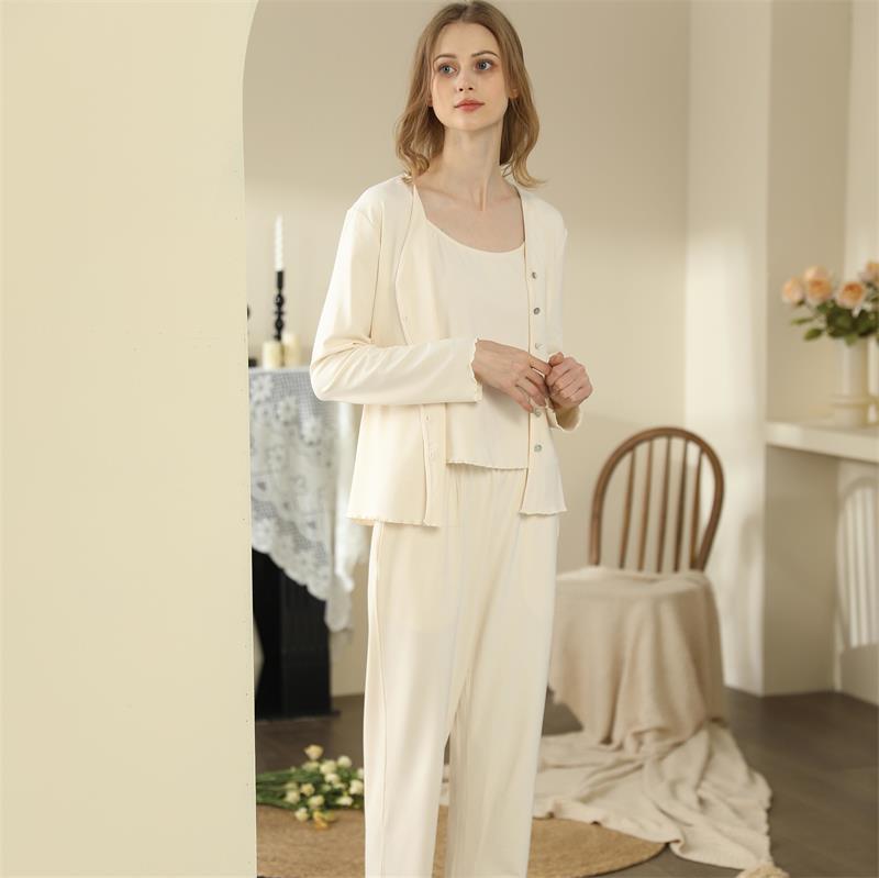 Homewear With Braces Cardigan French Style Three-piece Pajamas For Women - NoirPyjamas