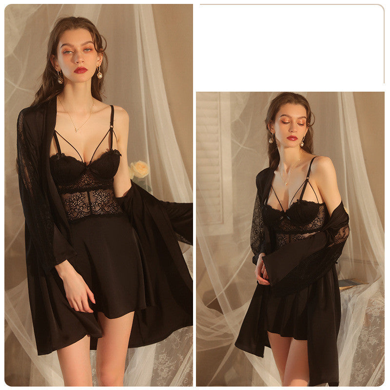 Lace Sheer Underwire Push Up Pajama Breast Pad - NoirPyjamas