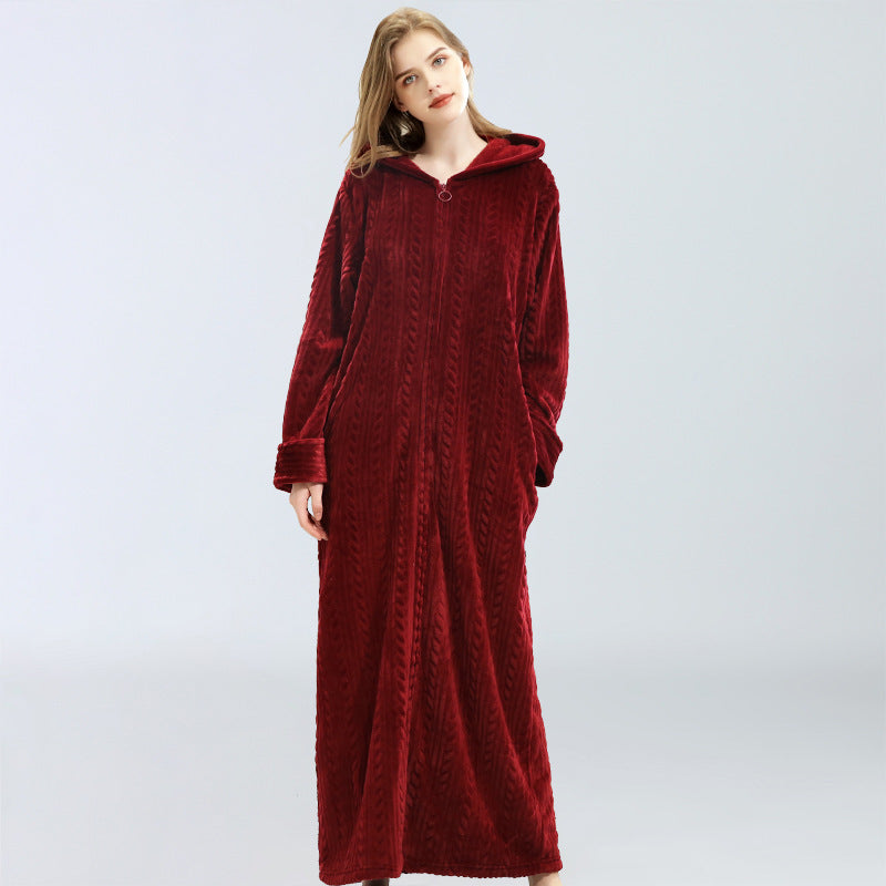 Flannel extended thermal night gown with hood - NoirPyjamas