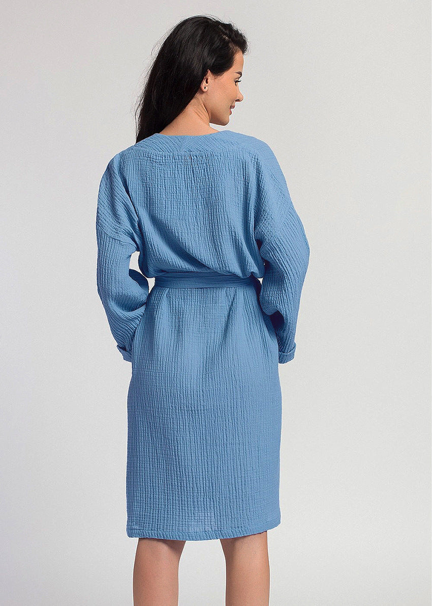 Sleeve Nightgown Cardigan Double-layer Gauze Pyjama - NoirPyjamas