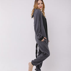 Unisex Raccoon Cartoon Pyjama – One-Piece Polar Fleece Sleepwear