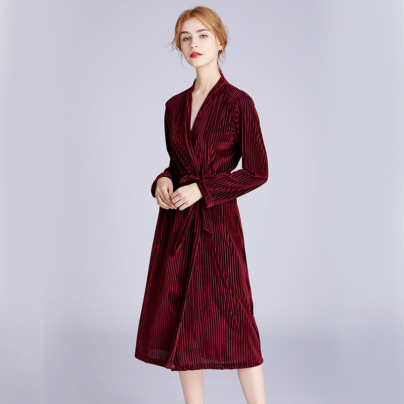 Ladies' long sleeved velvet gown - NoirPyjamas