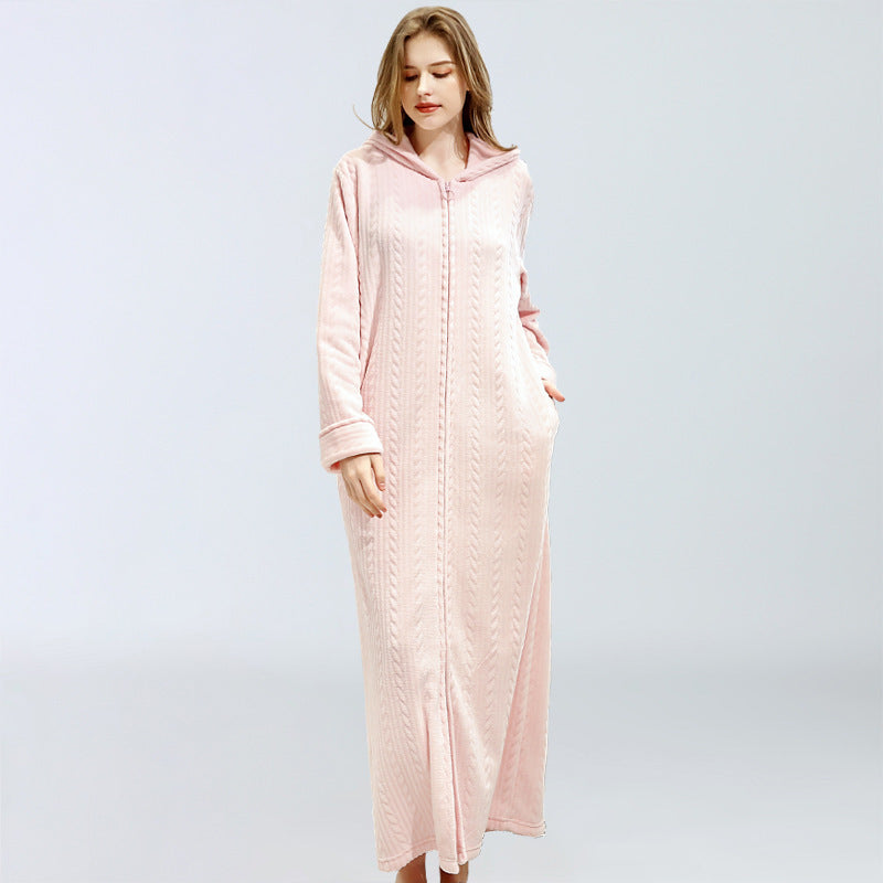 Flannel extended thermal night gown with hood - NoirPyjamas