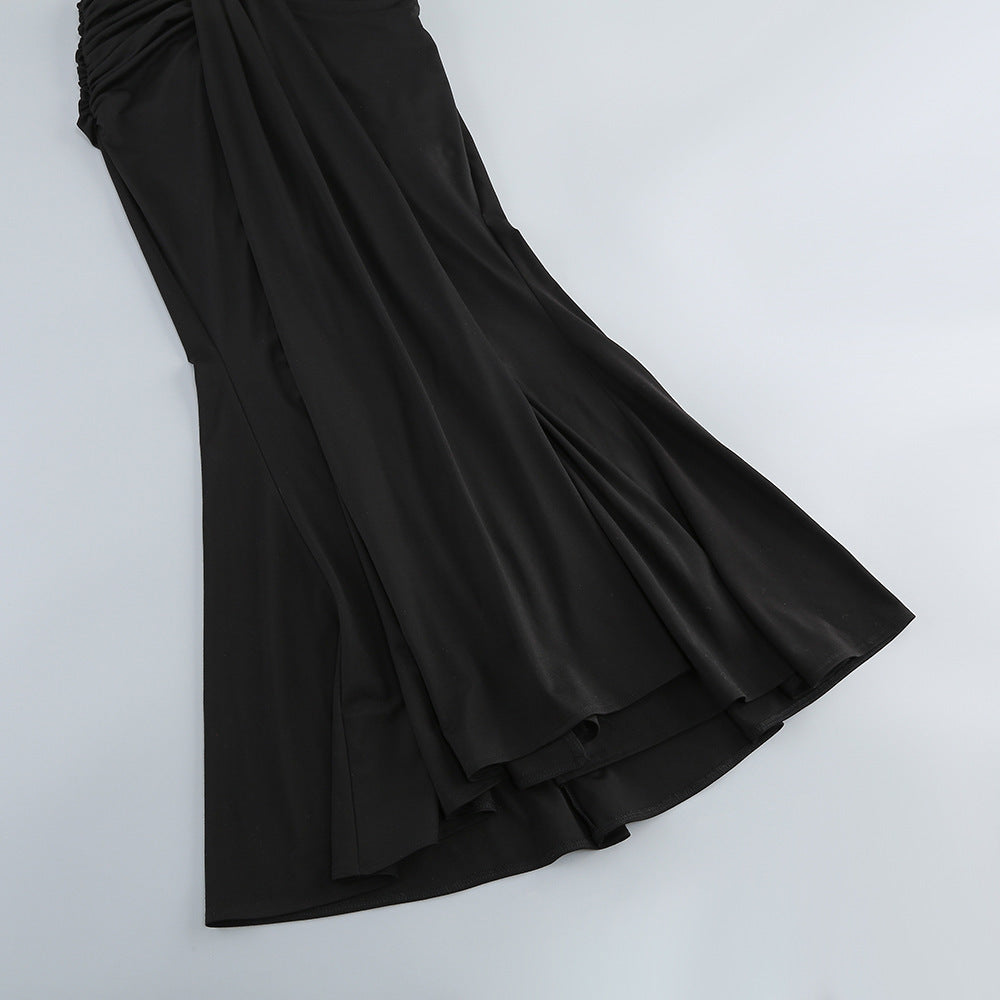 V-Neck Backless Long Sleeve Fishtail Gown with Decorative Flower