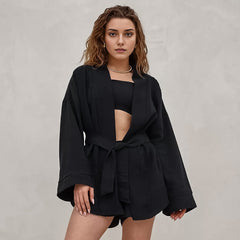 Cardigan Black Strap Pure Cotton Pyjama - NOIRPYJAMA