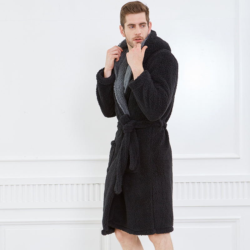 Couple Thick Hooded Coral Fleece Nightgown Warm Pyjama