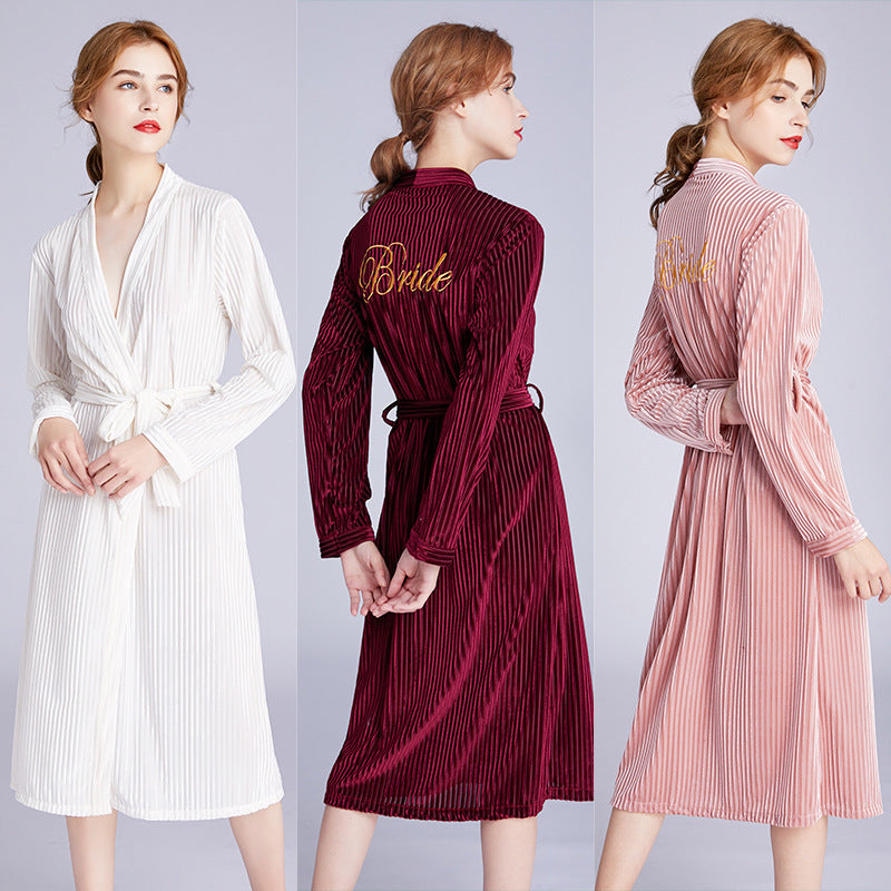 Ladies' long sleeved velvet gown - NoirPyjamas