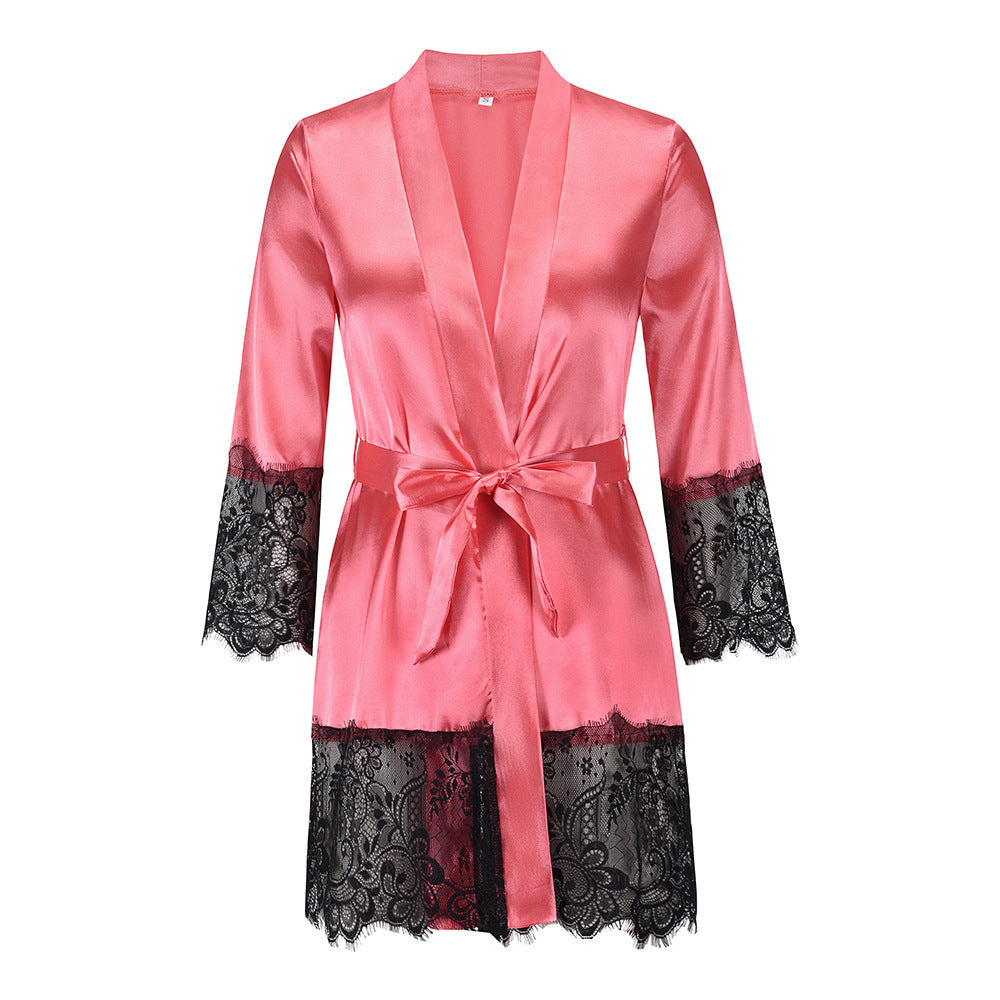 Pyjama dress, long-sleeved lace gown - NoirPyjamas